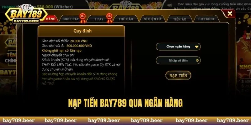 Nạp tiền BAY789 trong chớp mắt với ngân hàng trực tuyến